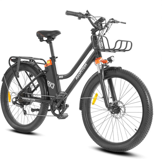 Asomtom Electric Bike for Adults 350W Electric City Bicycle Up to 50 Miles Removable Battery, 7-Speed and Front Suspension, 26" 3.0 Electric Road Commuting Bike Urban Cruiser
