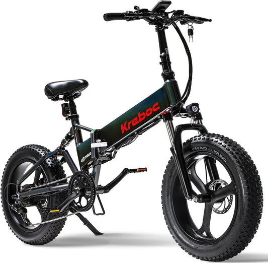 750W Upgrade Folding Electric Bike for Adults 20" Fat Tire Bikes 48V/19.2Ah Largest Removable Battery Electric Bicycle Mountain Beach Snow E Bike 7-Speed-Peak 1200W